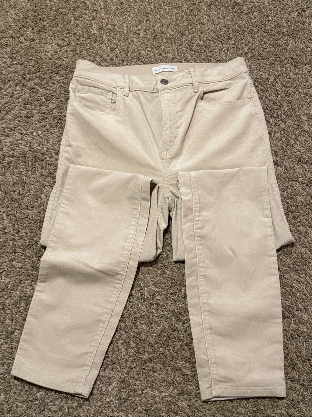 LOFT Cream Corduroy High-Rise Pants - Picture 2 of 6